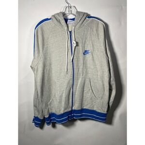 Vintage Nike Full Zip Hoodie Gray Blue Stripe Mens Medium Made In Taiwan 80s 90s